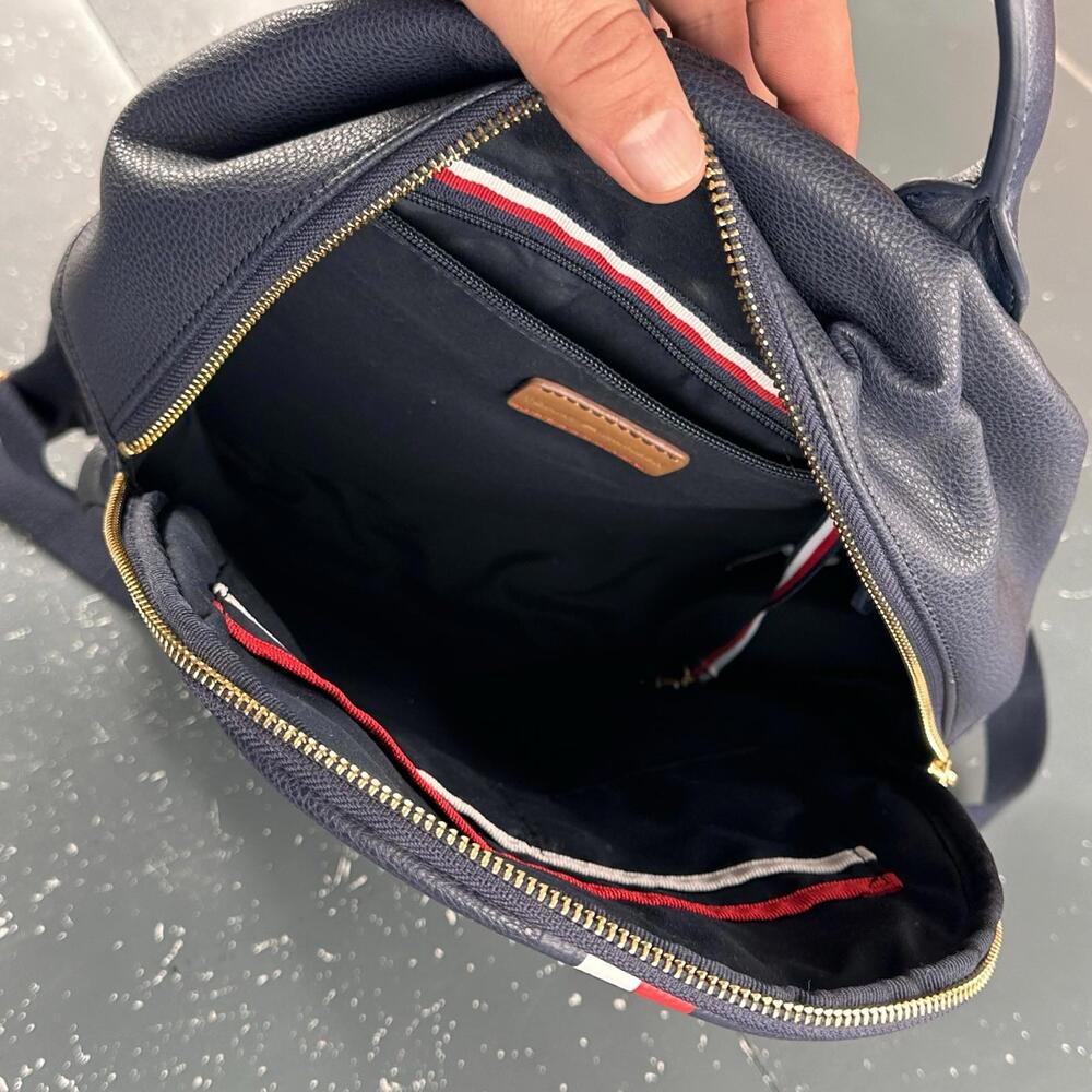 Tommy Hilfiger Leather Backpack Blue Striped Mini Day Bag 12x10x4 EUC - Picture 6 of 11